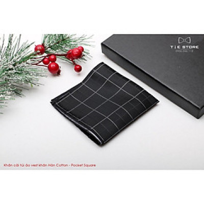 Ca Vat bộ 3 món kèm hộp túi xách cao cấp, quà tặng chú rể, Cavat họa tiết đen caro