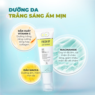 Kem chống nắng makeup trẻ hoá dưỡng trắng - Fresh Up Light Sun Cream 30ml | EVOR