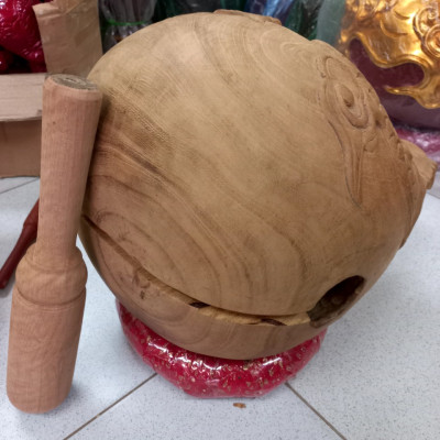 Mõ tụng kinh phật bằng gỗ mít để mộc gỗ lục lõi  không dác kt 14cm 