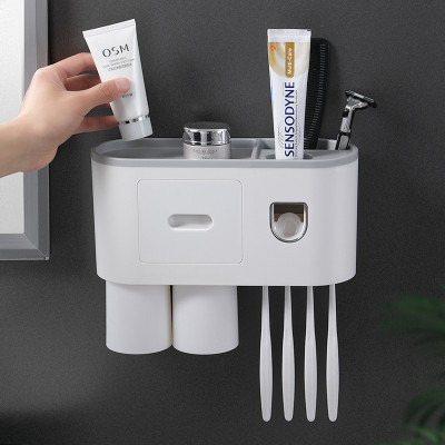 Bộ dụng cụ nhả kem đánh răng tự động 02 cốc và giá treo bàn chải đa năng HT SYS-ENON- chất liệu ABS cao cấp