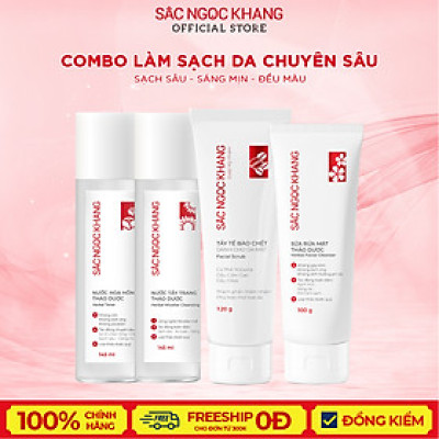 Combo làm sạch da chuyên sâu SẮC NGỌC KHANG Nước tẩy trang, Nước hoa hồng, Sữa rửa mặt 100g,Tẩy tế bào chết 120g