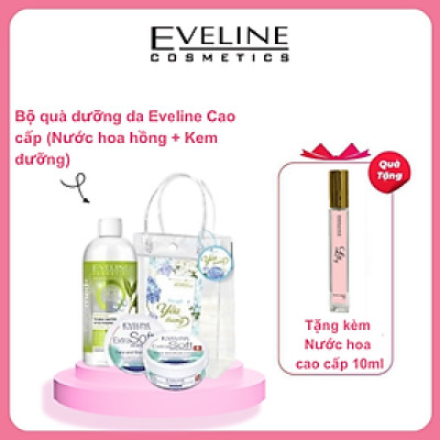 [Tặng nước hoa cao cấp 10ml] Bộ quà nước hoa hồng Eveline, Kem dưỡng trắng da Extra soft Eveline 200-400ml