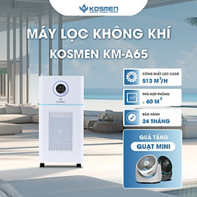 Máy Lọc Không Khí Kosmen KM - A65 Lọc Bằng Ion âm, Diệt Khuẩn Bằng Đèn UV, Khóa Trẻ Em - Hàng Chính Hãng BH 24 Tháng