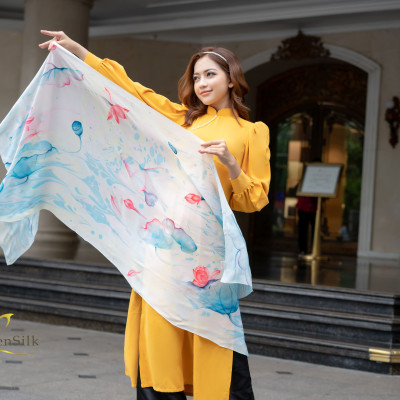 Khăn Lụa Thủy Ấn Hoa Sen - Tinh Hoa Quà Việt - SenSilk TA1
