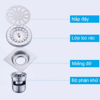 Thoát sàn ngăn mùi dạng phễu nước SUS304 (10x10cm)