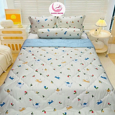 Bộ Ga Gối 5 Món Tencel mềm mát Katina House, họa tiết trẻ em, thoáng mát thấm hút tốt