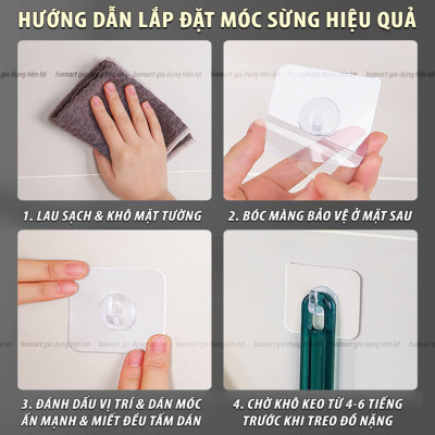 COMBO 5 Móc Sừng Nhựa Treo Giỏ Đựng Quần Áo Nhà Tắm Dán Tường Hamart Treo Đồ Đa Năng Tấm Lớn Siêu Dính