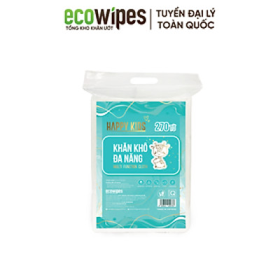 Khăn vải khô đa năng Happy Kids EcoWipes túi 270 tờ không mùi không cồn không paraben an toàn cho da nhạy cảm