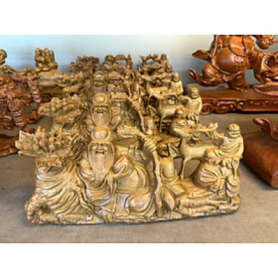 Tượng Cụ thọ hươu củ sâm bằng gỗ bách xanh thơm nức kt 20×9×5cm