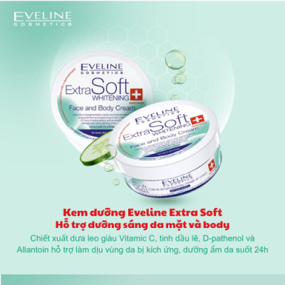 [Tặng nước hoa cao cấp 10ml] Bộ quà nước hoa hồng Eveline, Kem dưỡng trắng da Extra soft Eveline 200-400ml