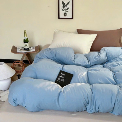 Bộ chăn ga gối cotton tici LIDACO notag - Xanh ga be