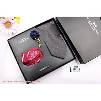 Cavat Bộ Cao Cấp Hàn Quốc 4 món Phụ Kiện - Full box kèm túi xách, xám chấm bi