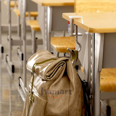 Móc Treo Balo Kẹp Cạnh Bàn Làm Việc Hamart Xoay 360 Treo Cặp Túi Xách Bình Nước Thép Xoắn Ốc Cố Định