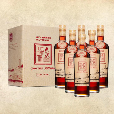 Thùng 6 chai nước Mắm Tĩn nhãn đỏ độ đạm 40N tự nhiên chai 500ml nước mắm rin nguyên chất truyền thống sạch từ cá cơm than muối tinh khiết sánh đặc thịt cá không chất bảo quản