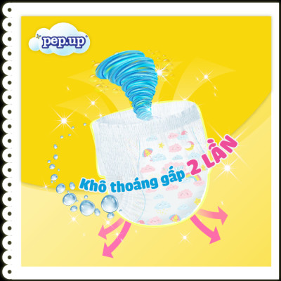 Combo 2 Gói Tã/Bỉm Quần Em Bé Pep.up Extra Dry Siêu Mềm Mại, Siêu Khô Thoáng, Kháng Khuẩn Size M (22 Miếng/Gói)