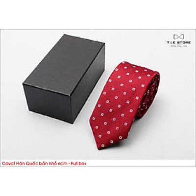 Cà Vạt Nam Bản nhỏ 6cm đỏ mận sáng chấm tròn - Cavat Hàn Quốc Cao Cấp Full box