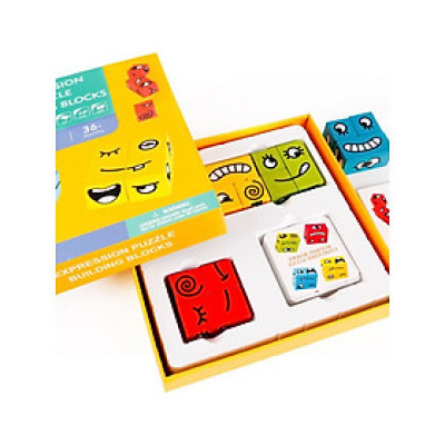 Đồ chơi Boardgame xếp hình thay đổi biểu cảm khuôn mặt bằng gỗ theo thẻ mẫu cho bé thông minh