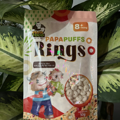 Bánh ăn dặm PAPAFOOD PAPAPUFFS RINGS - 100% Nguyên Liệu Hữu Cơ - Gói 50G