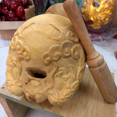 Mõ tụng kinh phật bằng gỗ mít để mộc gỗ lục lõi  không dác kt 14cm 