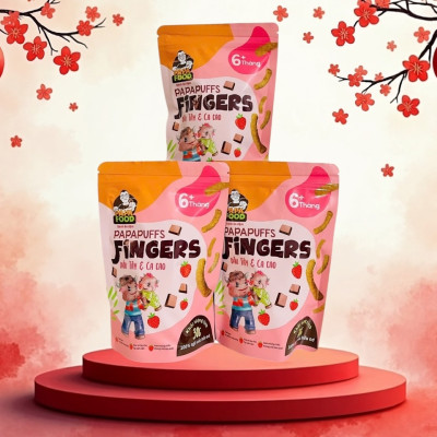 Bánh ăn dặm PAPAFOOD PAPAPUFFS Vị Dâu Tây & Ca Cao - 100% Ngũ Cố Hữu Cơ - Gói 30G