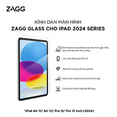 Miếng dán màn hình kính cường lực ZAGG dành cho iPad 2024 Air 11/13 inch, Pro 11/13 inch, hỗ trợ tối ưu cho pencil - Hàng chính hãng