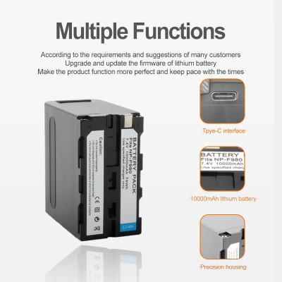 Pin NP-F980 7.4Wh 10000mAh Cho Sony PLM-100 CCD-TRV35 MVC-FD91 MC1500C Cổng TypeC - Hàng Nhập Khẩu