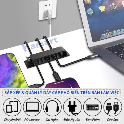 Vỉ 10 Kẹp Dây Cáp Điện Bàn Làm Việc Keo Acrylic Dán Tường Chốt Cố Định Chống Rối Thu Gọn Cáp Sạc
