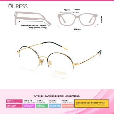 Gọng kính cận titan 80036 nửa khung thời trang mắt kính OURESS nam nữ siêu nhẹ siêu bền