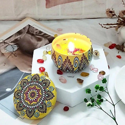 Combo 3 hũ Nến Thơm Hoa Sáp Thiên Nhiên Giúp Thư Giãn - Nến thơm hộp hình thổ cẩm Decor