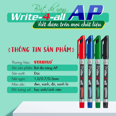 Bộ 3 Bút kỹ thuật STABILO Write-4-All PERMANENT M/F/S màu đen (AP-BK3) - Đỏ