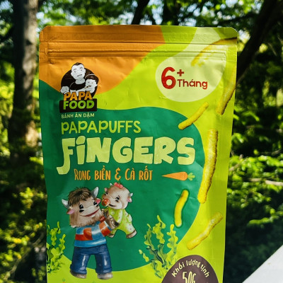 Bánh ăn dặm PAPAPUFFS FINGERS - Vị RONG BIỂN&CÀ RỐT - 100% Ngũ Cốc Hữu Cơ - Gói 50g