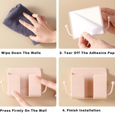 Giá Đỡ Dán Tường Có Khe Để Sạc Điện Thoại Và Tai Móc Treo Chìa Khóa, Remote Tiện Lợi