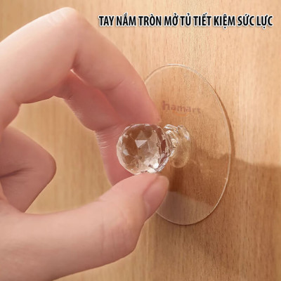Miếng Dán Núm Tủ Ngăn Kéo Acrylic Móc Tay Kéo Cửa Sổ Tủ Lạnh Siêu Dính Không Khoan Tiện Lợi