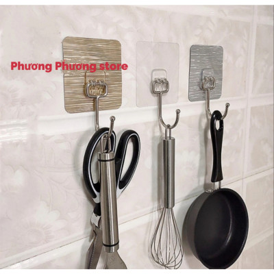 Móc dán nhựa inox siêu dính dán tường treo đồ dùng nhà bếp phòng tắm bàn làm việc, trang trí decor nhà cửa - 5 móc - 10 móc