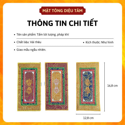 Tấm lót tượng, pháp khí Khăn kê chuông chày kim cang chữ nhật biểu tượng pháp luân và chùy kim cang Mật Tông Diệu Tâm