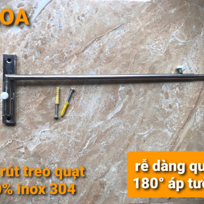 Thanh treo quạt màn cao cấp SU304.( dạng rút .quay 180° áp tường bảo hành 12 tháng )
