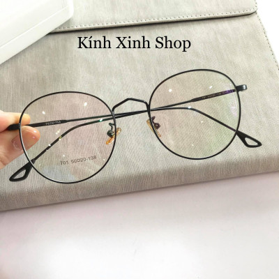 Kính Giả Cận, Gọng Kính Cận Nam Nữ Dáng Tròn Kim Loại Chống Bức Xạ, Ánh Sáng Xanh