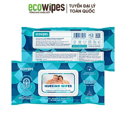 Khăn giấy ướt vệ sinh cơ thể NursingWipes gói 12 khăn size lớn 30x20cm hương trà xanh lau người lớn tuổi, người bệnh, người đi phượt dùng 1 lần
