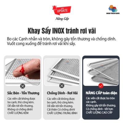 Máy Sấy Thực Phẩm Inox HTG 16 Khay 40cm Khay Inox SS304 Chống Rỉ Sét, Chống Rơi, Hàng Chính Hãng