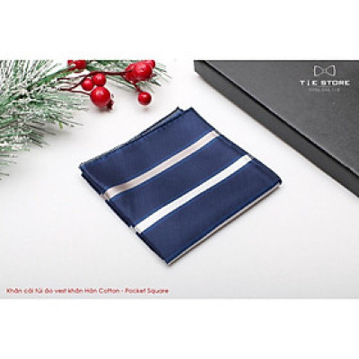 Ca Vat bộ 3 món kèm hộp túi xách cao cấp, quà tặng chú rể, Cavat họa tiết xanh kẻ trắng