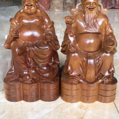 Cặp thần tài thổ địa bằng gỗ ngọc am thơm nức kt cao 20×12×8cm 