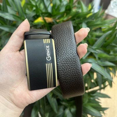 Thắt Lưng Da Nam GENCE LG32 Da Bò Cao Cấp Màu Nâu Viền Kim Loại Mạ Vàng