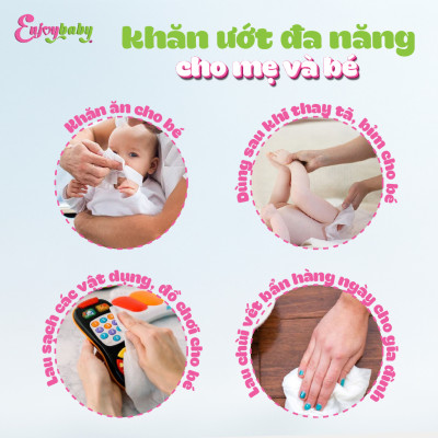COMBO 10 Khăn ướt baby ENJOY mềm mại, dưỡng ẩm, tiện dụng, đạt chuẩn sức khỏe SGS - Gói 20/50/80 tờ