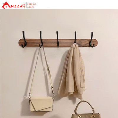 Móc treo tường bằng gỗ óc chó Anzzar, Giá treo áo treo tường thích hợp cho phòng tắm Nhà bếp Phòng ngủ Hành lang MT-11