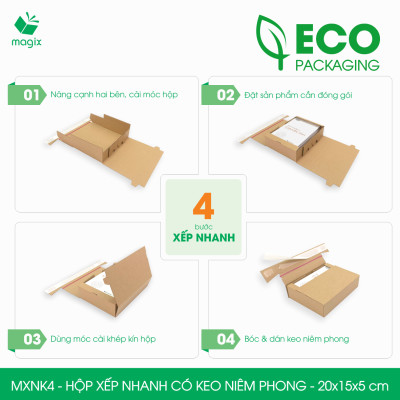 MXNK4 - 20x15x5 cm - 100 hộp carton đóng hàng xếp nhanh có keo niêm phong - Hộp gói hàng, hộp quà