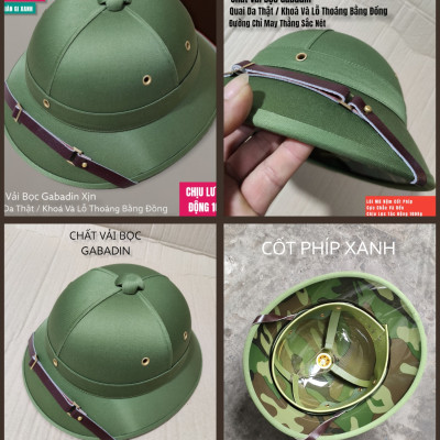 MŨ CỐI XỊN VẢI BỌC GABADIN QUAI DA THẬT LÒNG CỐT PHÍP GIÀN GI XANH CHỊU MƯA CHỊU NẮNG CHỊU VA ĐẬP
