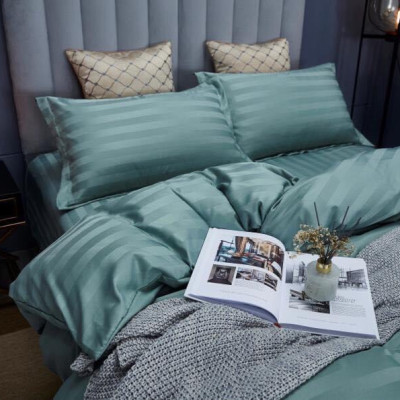 Bộ 5 món vỏ chăn drap gối cotton lụa 3F sọc 3 phân cao cấp A - dành cho khách sạn, homestay, nhà nghỉ ( hàng loại 1) + tặng kèm 1 túi thơm thảo dược