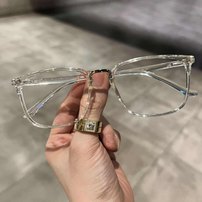 Kính mắt unisex nam nữ thời trang dáng vuông bầu trong suốt nhựa dẻo
