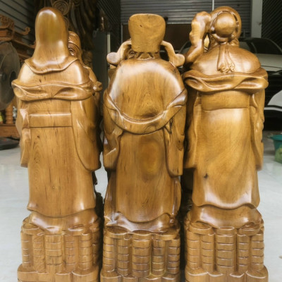 Bộ tượng phật tam đa phúc lộc thọ bằng gỗ bách xanh thơm phức kt cao 40×13×11cm