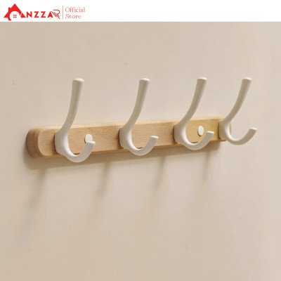 Móc Treo Tường Màu Trắng Gỗ Tần Bì Cao cấp Anzzar, Giá Treo Tường Cho Phòng Tắm Nhà Bếp Phòng Ngủ Hành lang MT-12